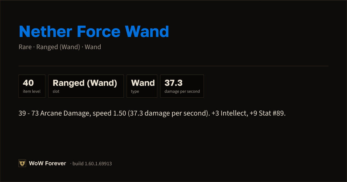The preview card for Nether Force Wand - Rare Wand, Item Level 40