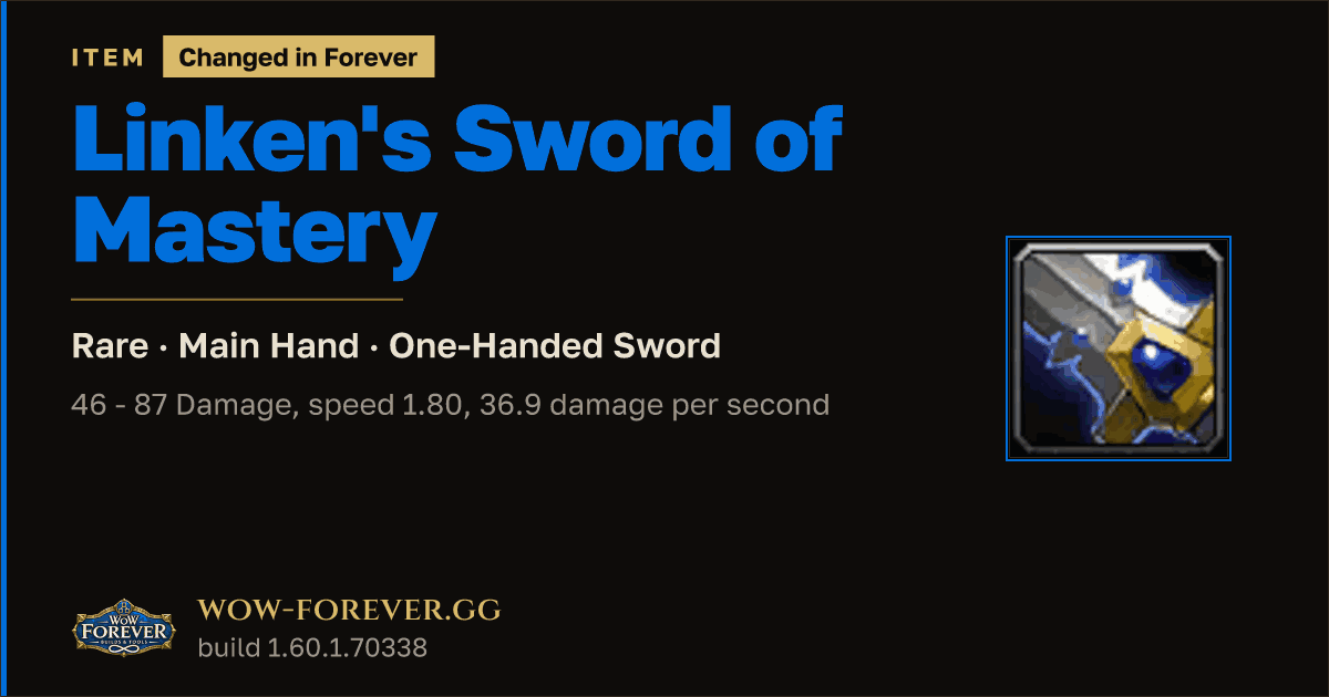 The preview card for Linken's Sword of Mastery