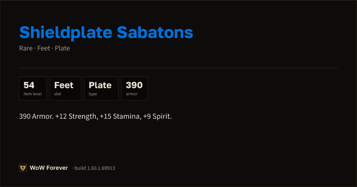 The preview card for Shieldplate Sabatons - Rare Plate Feet