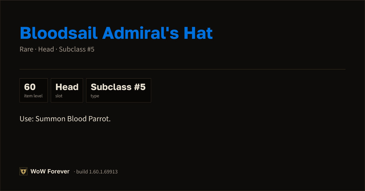 The preview card for Bloodsail Admiral's Hat - Rare Head-Slot Item