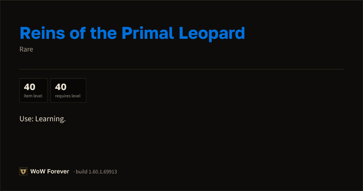 The preview card for Reins of the Primal Leopard - Rare Item