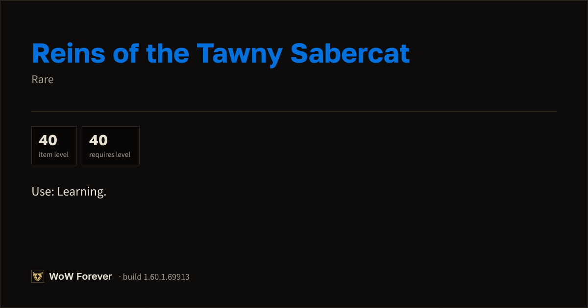 The preview card for Reins of the Tawny Sabercat - Rare Item