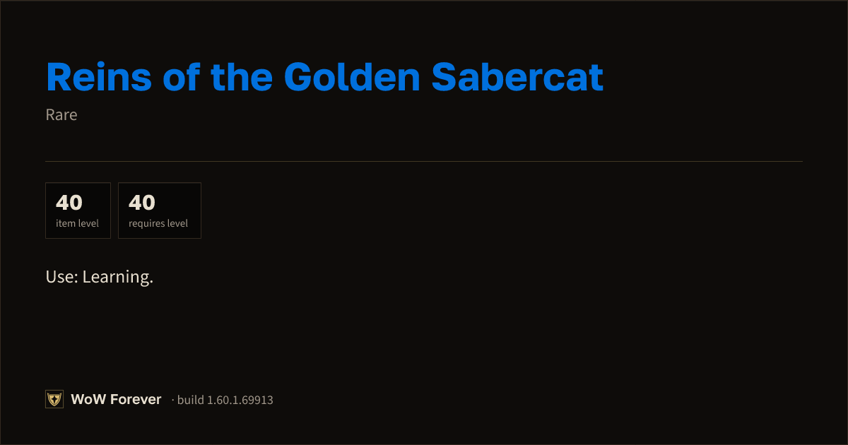 The preview card for Reins of the Golden Sabercat - Rare Item
