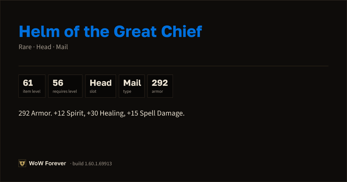 The preview card for Helm of the Great Chief - Rare Mail Head