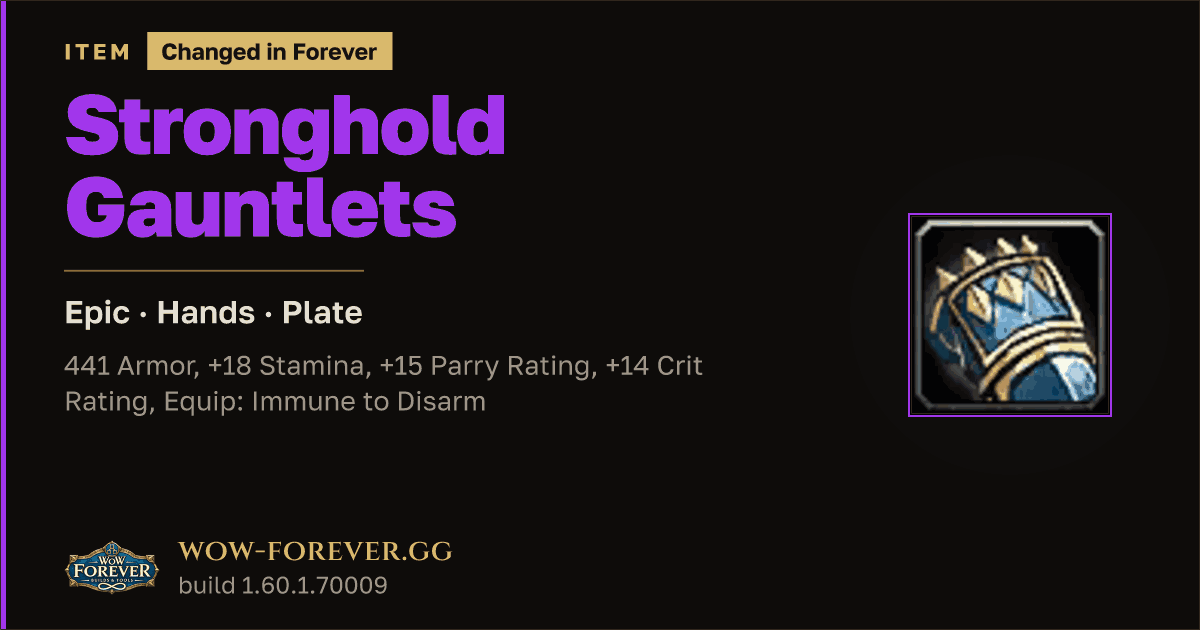 The preview card for Stronghold Gauntlets - Epic Plate Hands