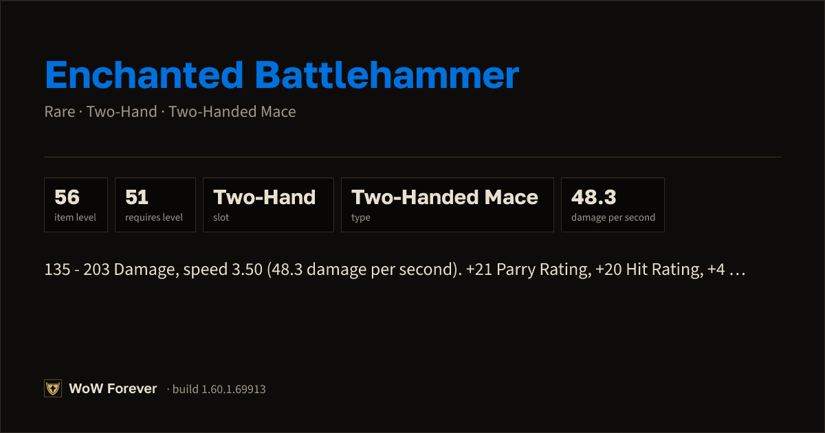 The preview card for Enchanted Battlehammer - Rare Two-Hand Mace