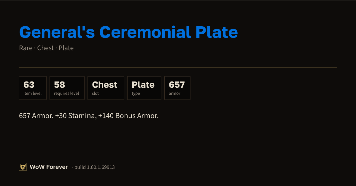 The preview card for General's Ceremonial Plate - Rare Plate Chest