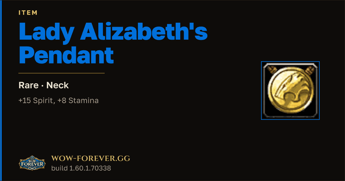 The preview card for Lady Alizabeth's Pendant