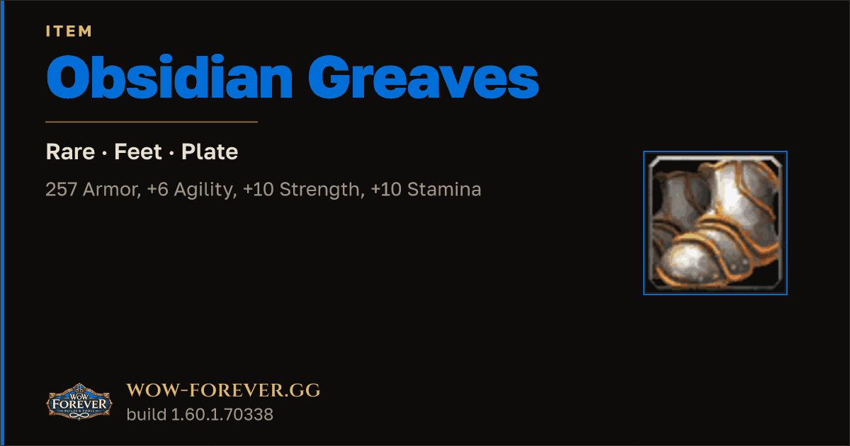 The preview card for Obsidian Greaves