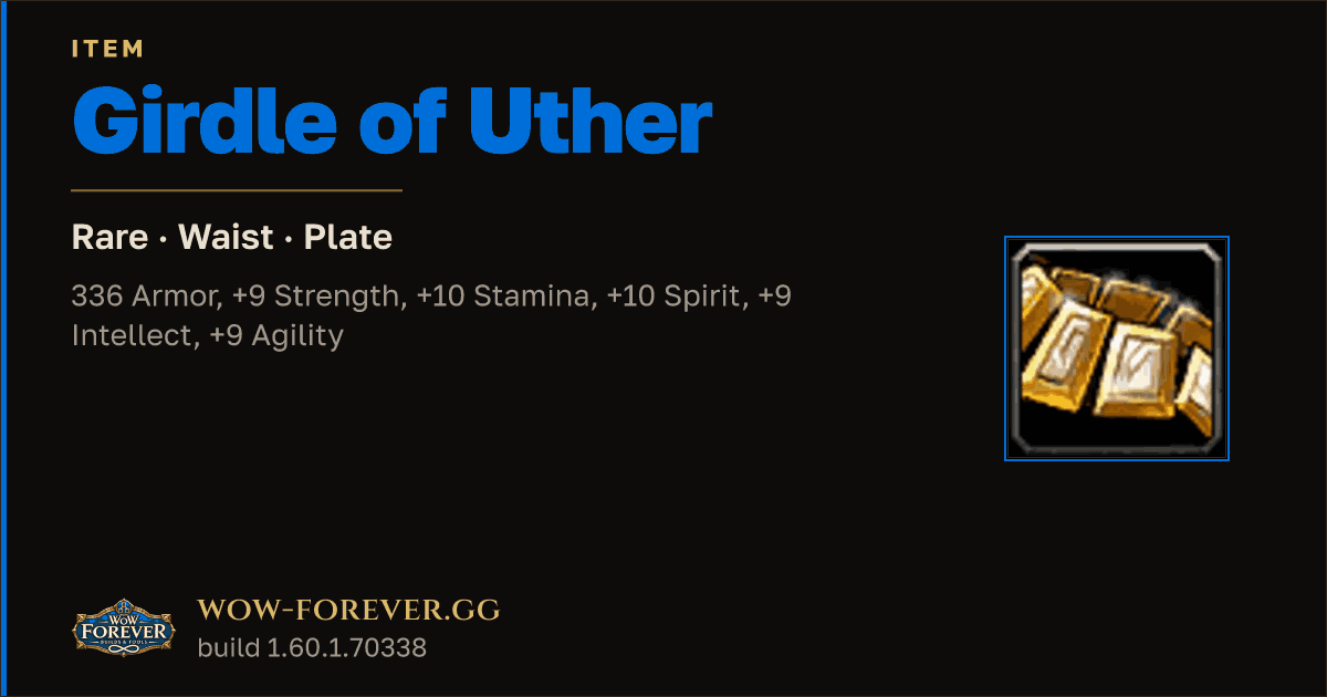 The preview card for Girdle of Uther