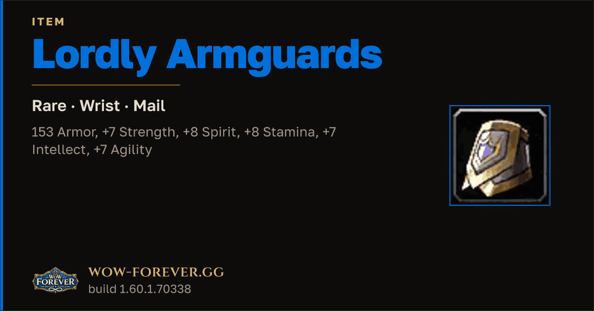 The preview card for Lordly Armguards