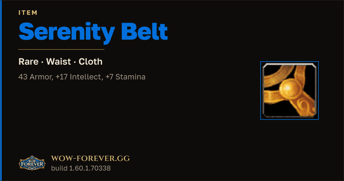 The preview card for Serenity Belt
