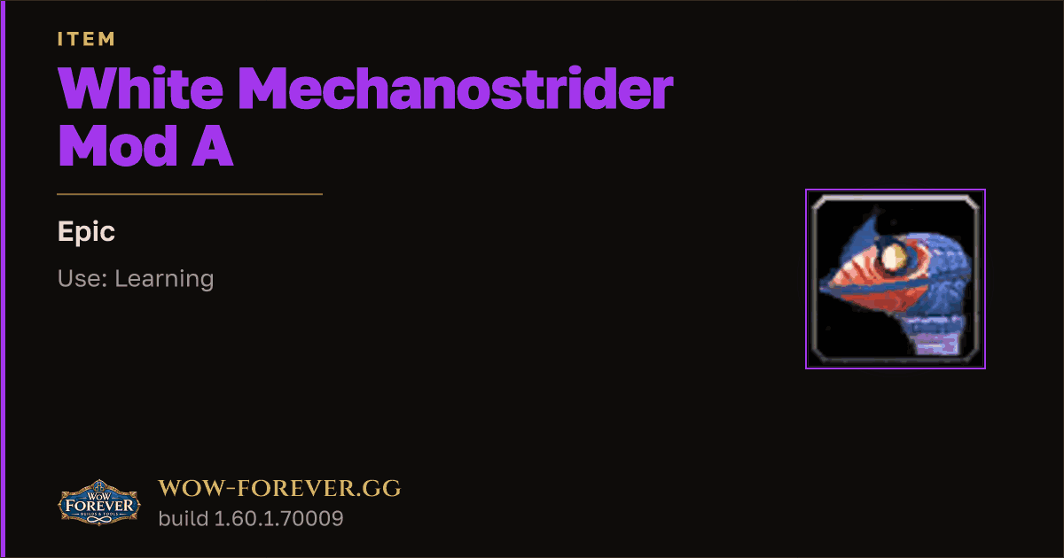 The preview card for White Mechanostrider Mod A - Epic Item