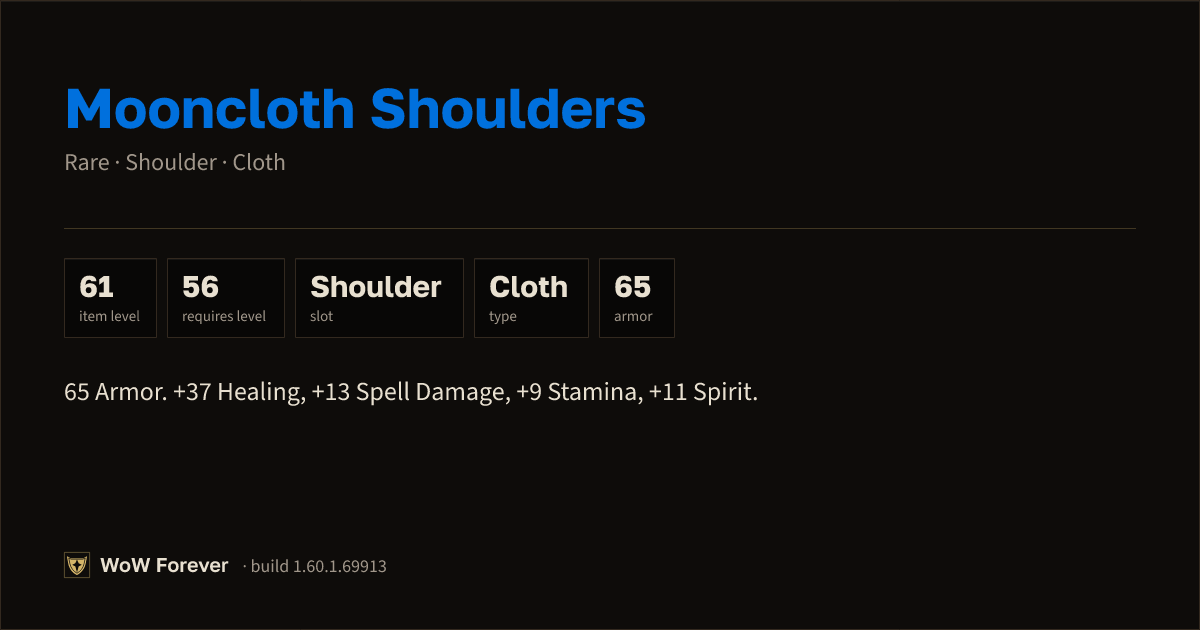 The preview card for Mooncloth Shoulders - Rare Cloth Shoulder