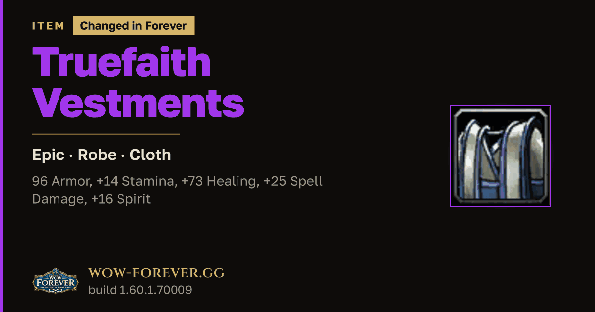 The preview card for Truefaith Vestments - Epic Cloth Robe
