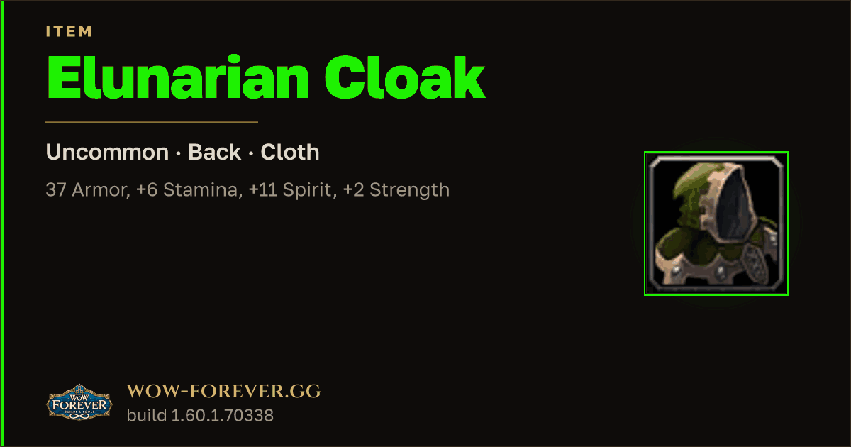 The preview card for Elunarian Cloak
