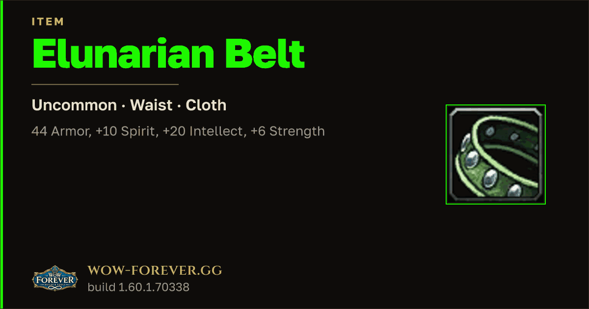 The preview card for Elunarian Belt