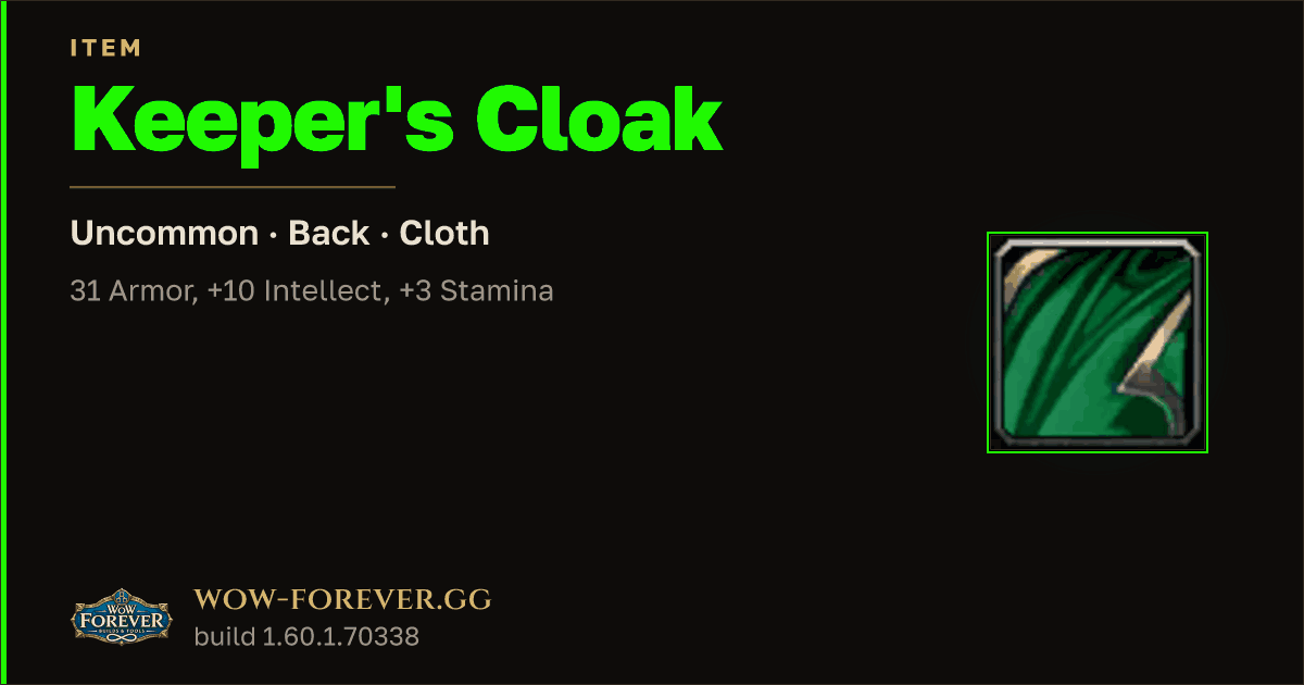 The preview card for Keeper's Cloak