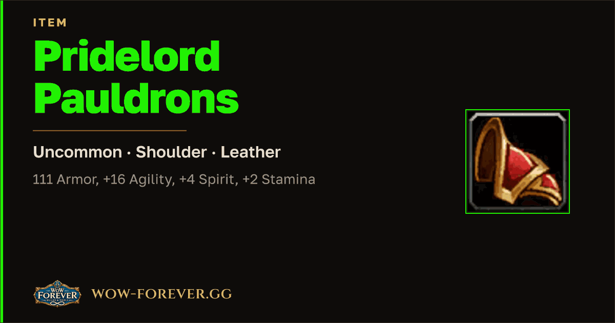The preview card for Pridelord Pauldrons