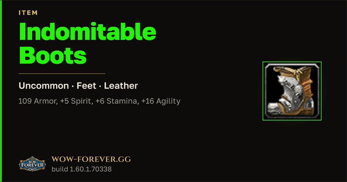 The preview card for Indomitable Boots