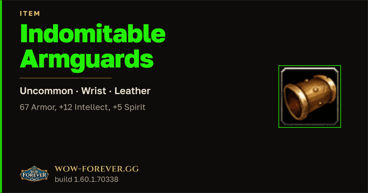 The preview card for Indomitable Armguards