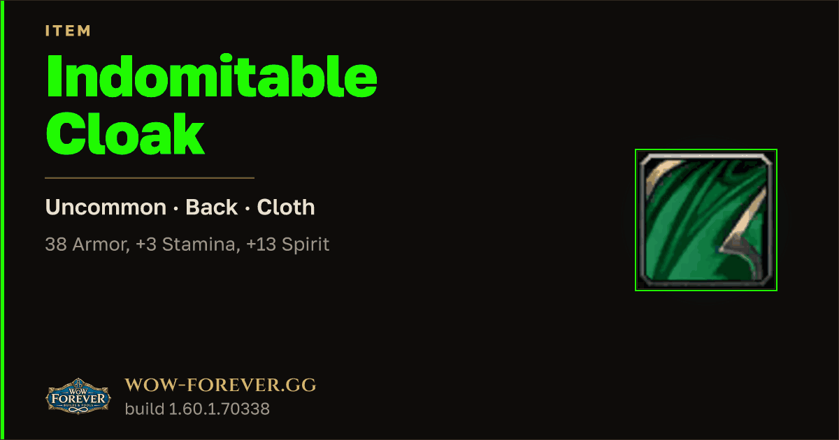 The preview card for Indomitable Cloak