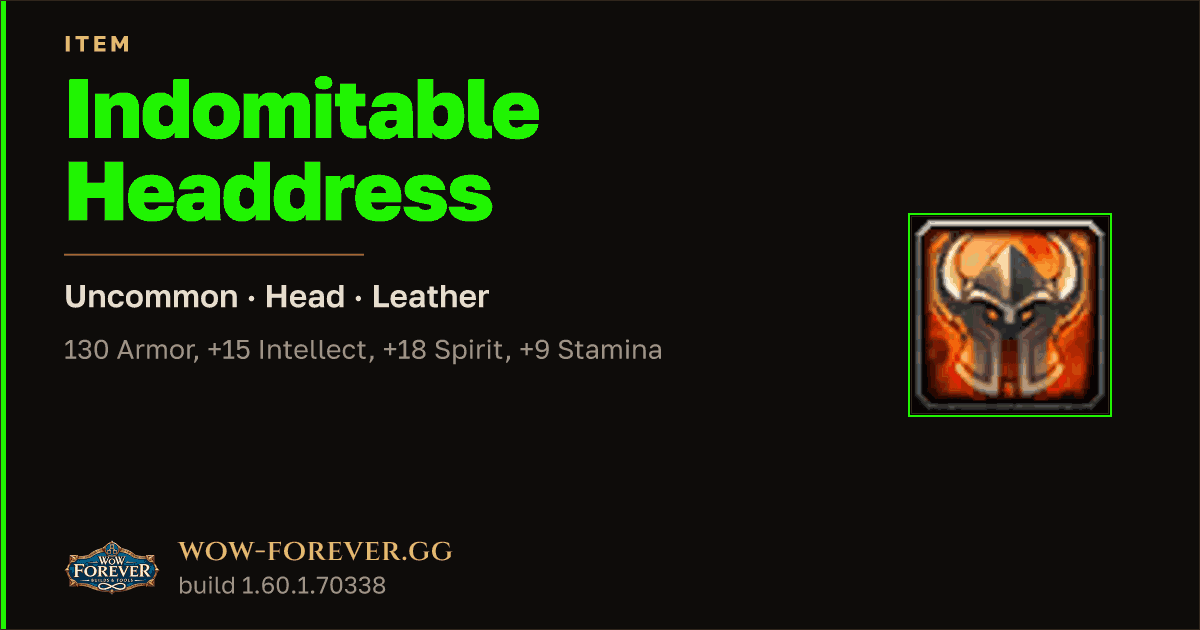 The preview card for Indomitable Headdress