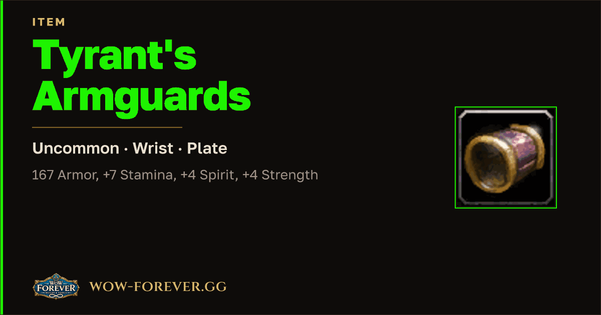 The preview card for Tyrant's Armguards