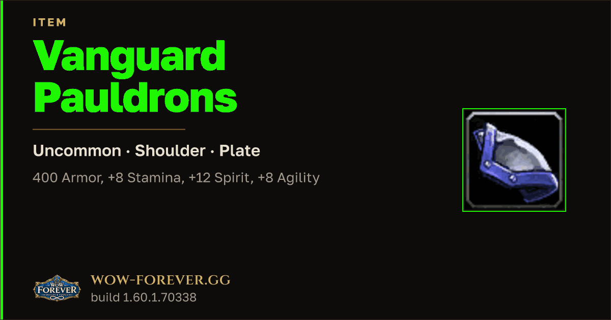 The preview card for Vanguard Pauldrons