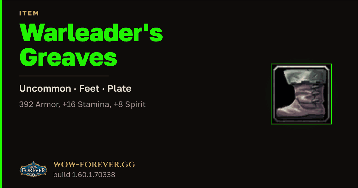 The preview card for Warleader's Greaves