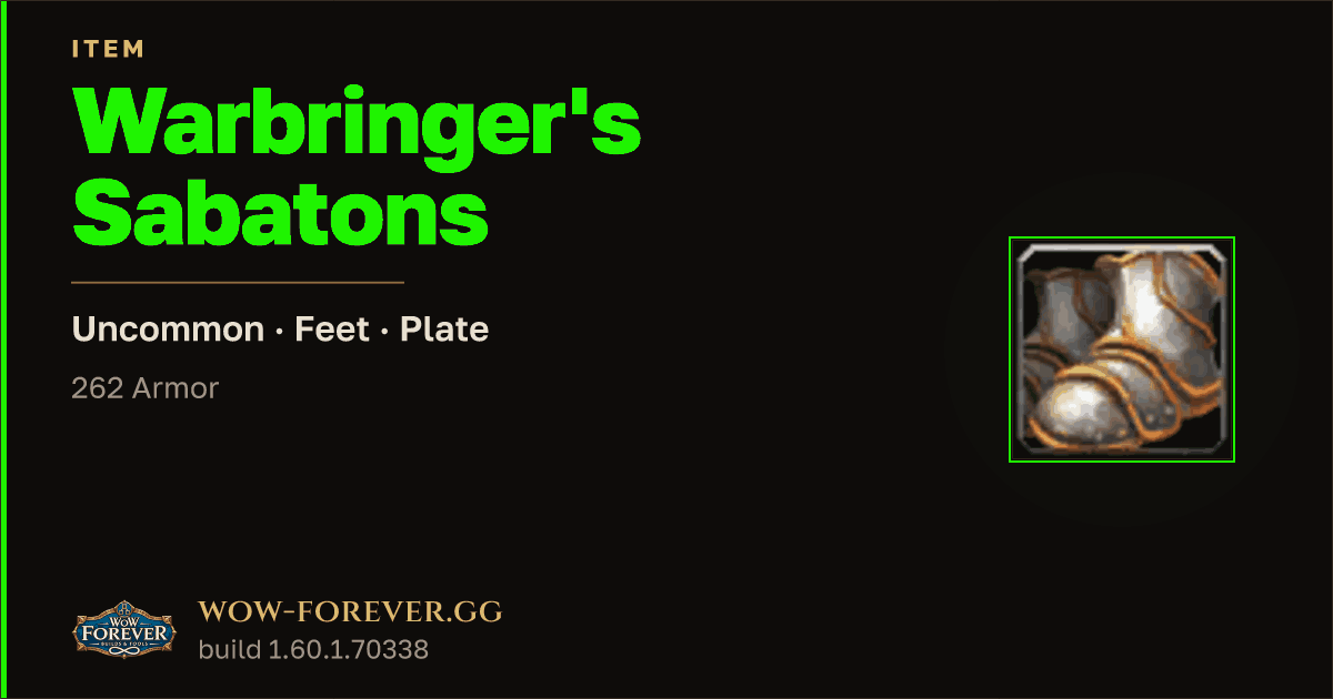 The preview card for Warbringer's Sabatons