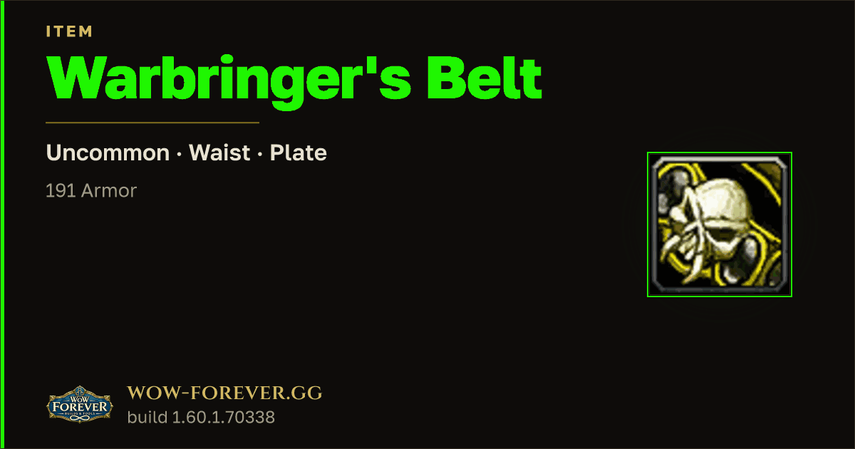 The preview card for Warbringer's Belt
