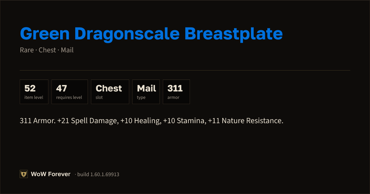 The preview card for Green Dragonscale Breastplate - Rare Mail Chest