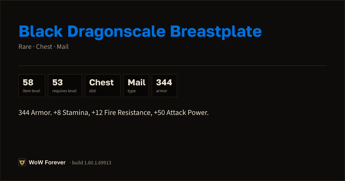 The preview card for Black Dragonscale Breastplate - Rare Mail Chest