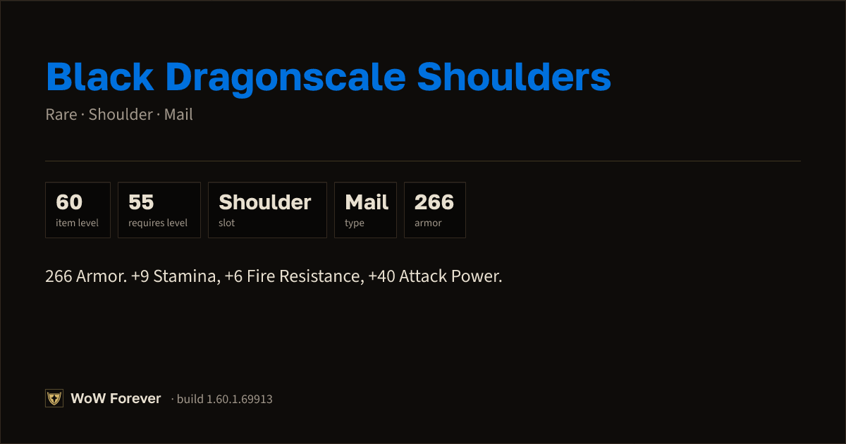 The preview card for Black Dragonscale Shoulders - Rare Mail Shoulder