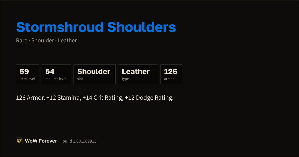 The preview card for Stormshroud Shoulders - Rare Leather Shoulder