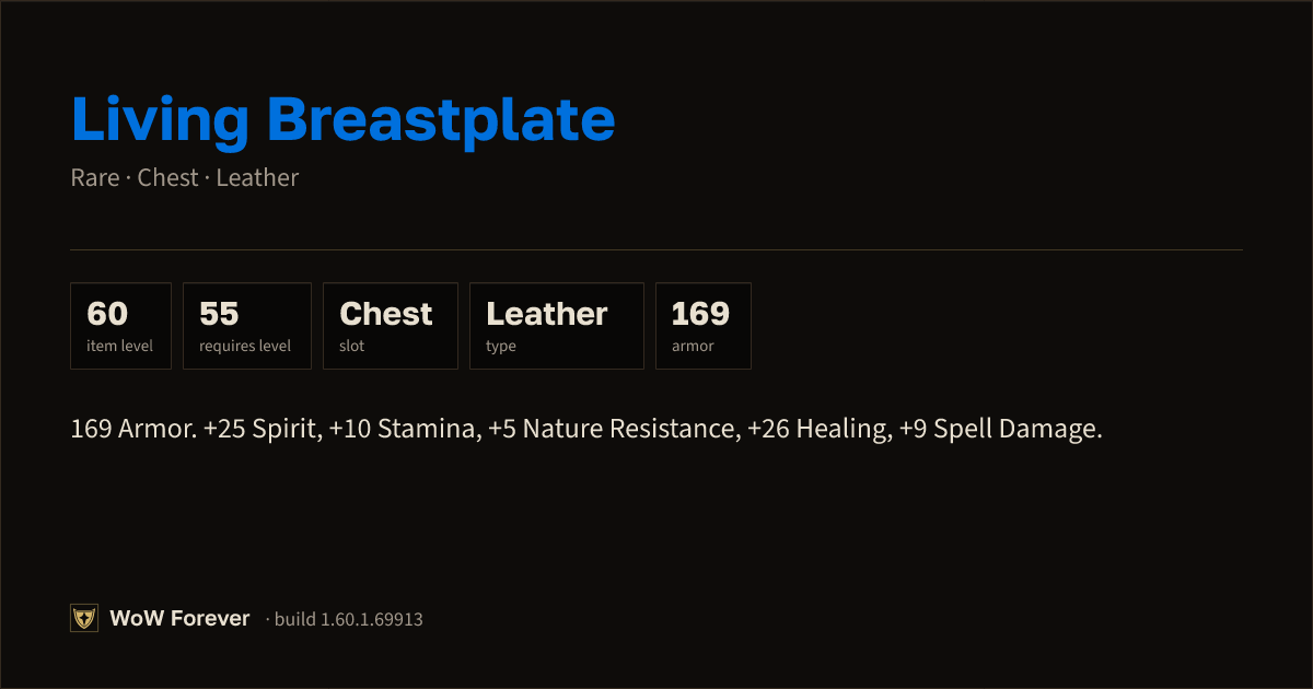 The preview card for Living Breastplate - Rare Leather Chest