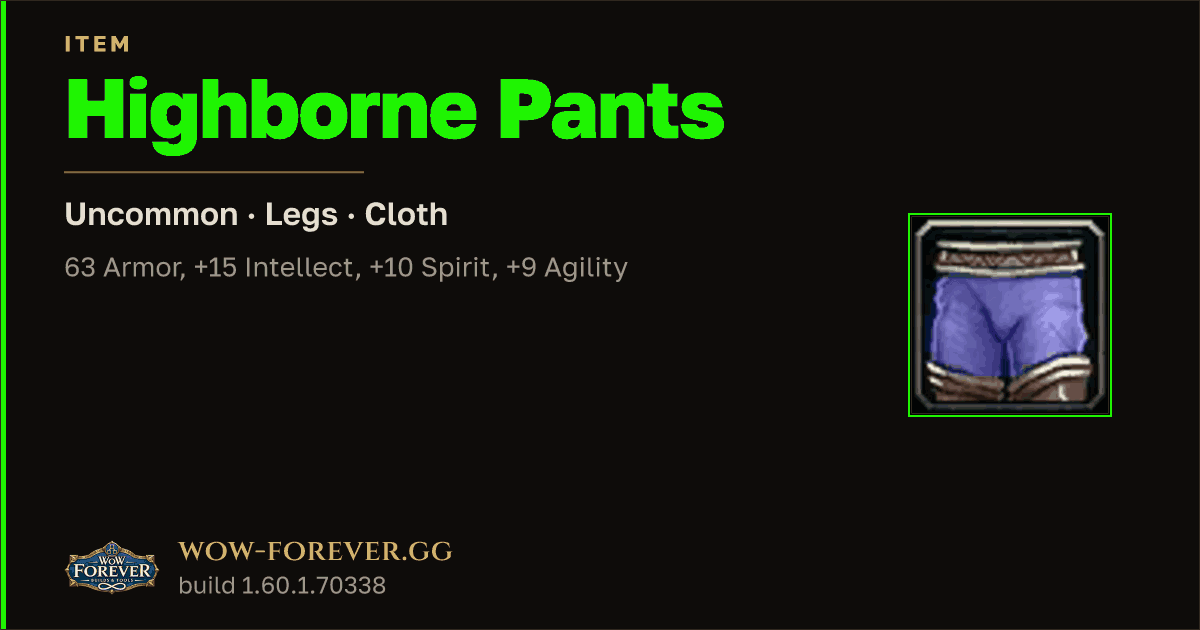 The preview card for Highborne Pants