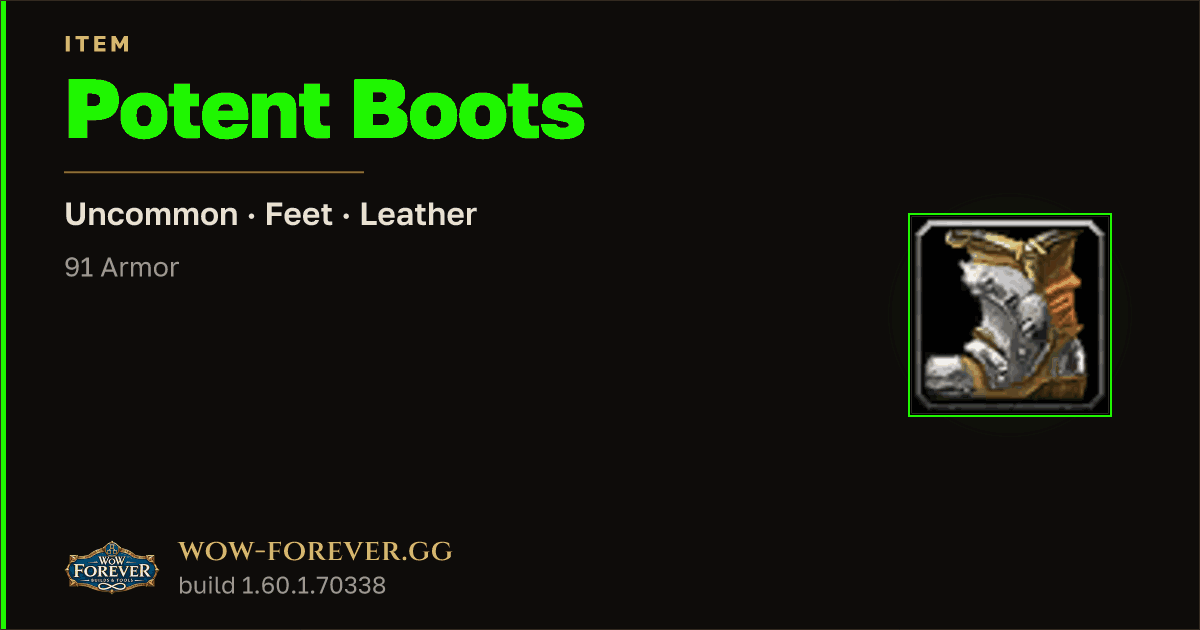 The preview card for Potent Boots