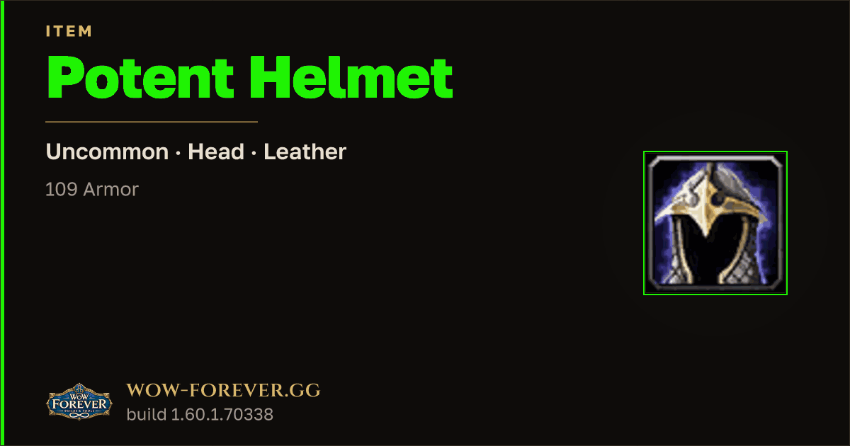 The preview card for Potent Helmet