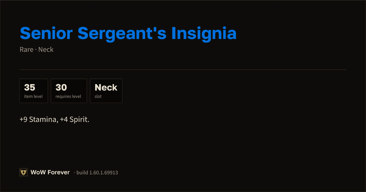 The preview card for Senior Sergeant's Insignia (Item level 35)