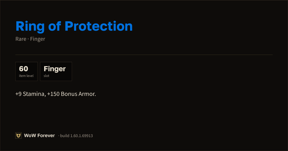 The preview card for Ring of Protection - Rare Ring, Item Level 60