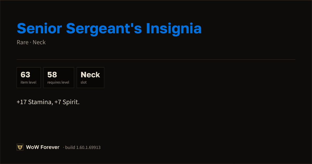 The preview card for Senior Sergeant's Insignia (Item level 63)