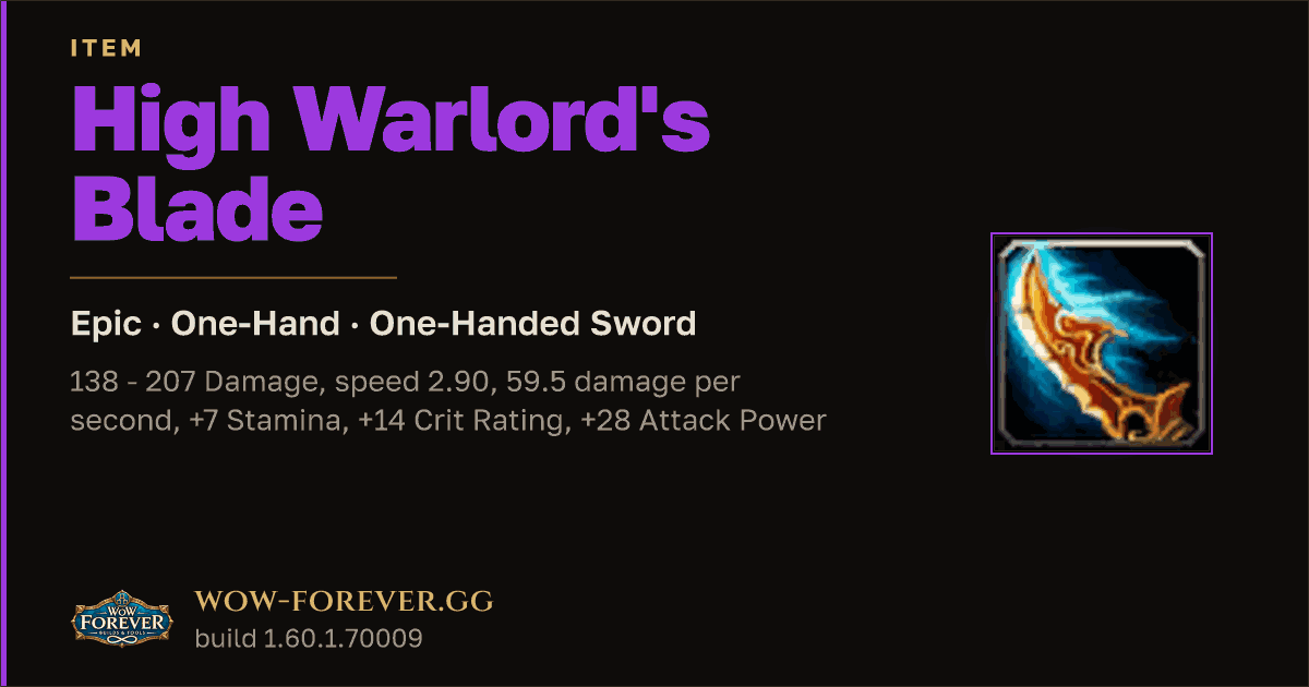 The preview card for High Warlord's Blade - Epic One-Hand Sword