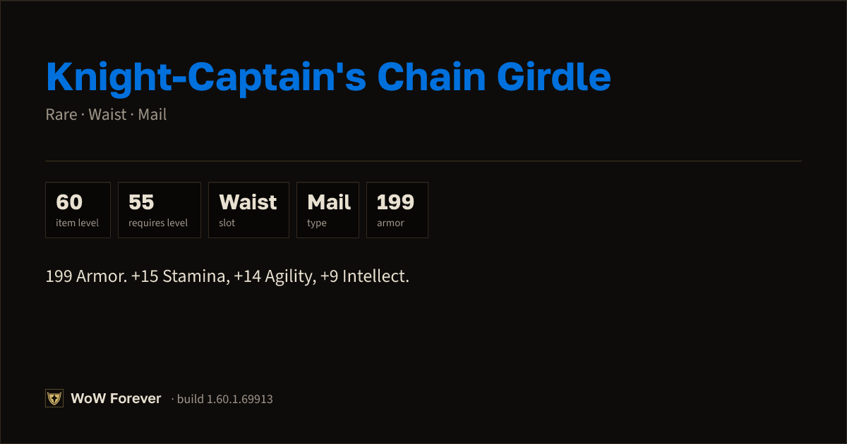The preview card for Knight-Captain's Chain Girdle - Rare Mail Waist