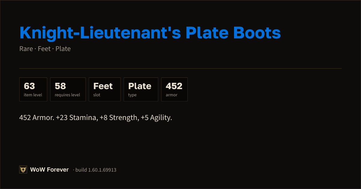 The preview card for Knight-Lieutenant's Plate Boots - Rare Plate Feet