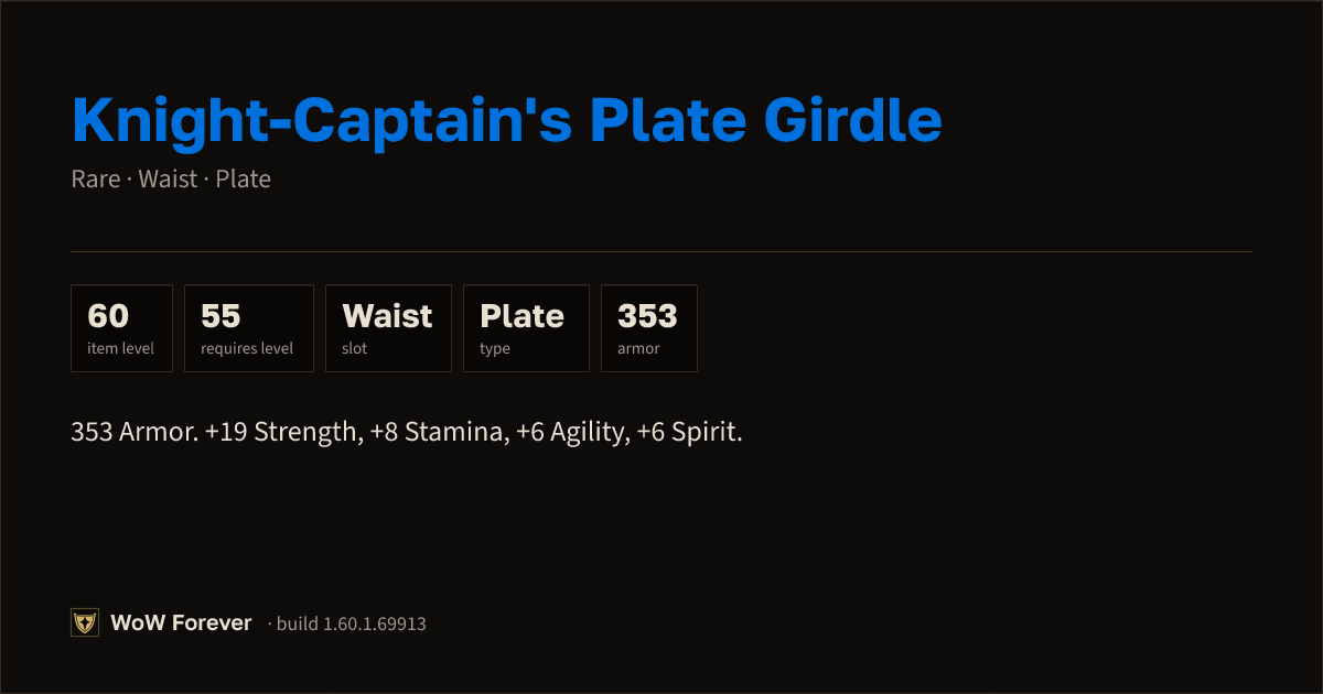 The preview card for Knight-Captain's Plate Girdle - Rare Plate Waist