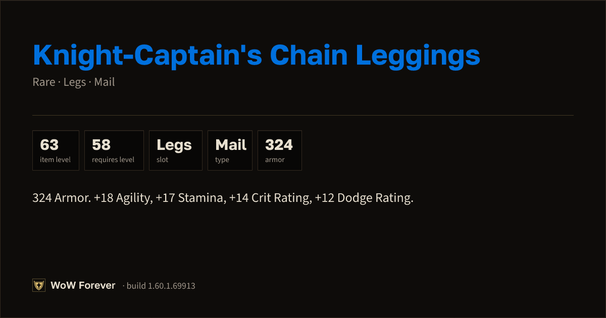 The preview card for Knight-Captain's Chain Leggings - Rare Mail Legs