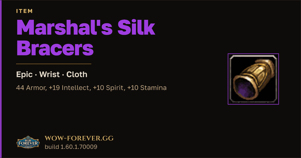 The preview card for Marshal's Silk Bracers - Epic Cloth Wrist