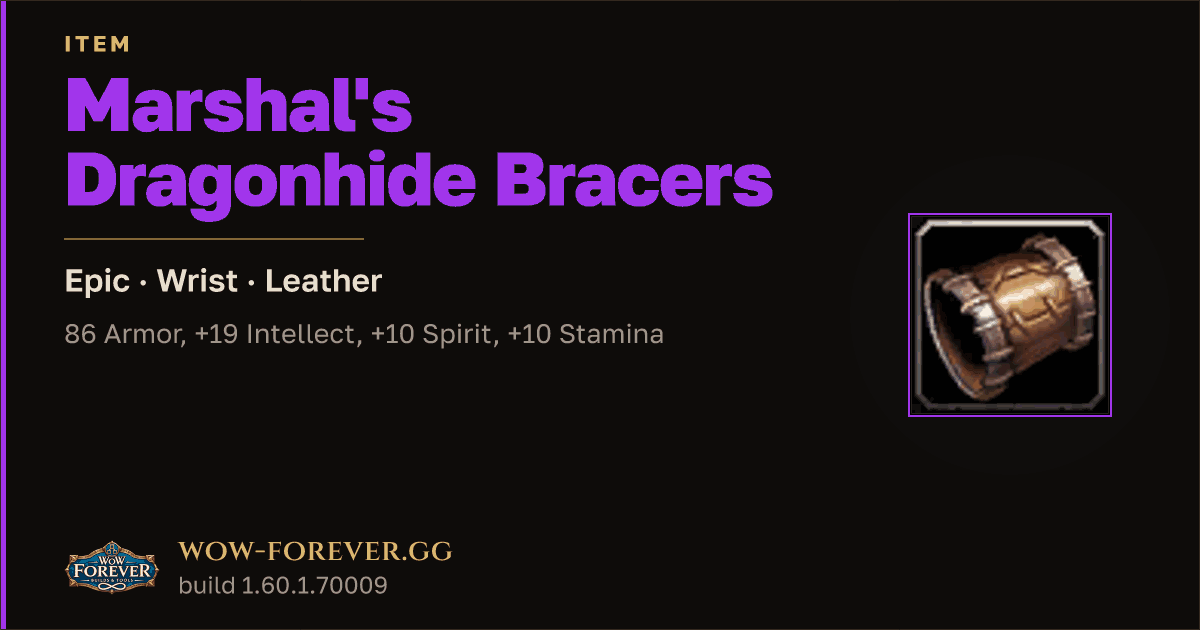 The preview card for Marshal's Dragonhide Bracers - Epic Leather Wrist